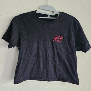 Black Nice Embroidered Short Sleeve Crop Top Tee XS Extra Small